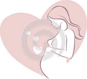Pregnant woman. Expecting a child with love. Sketch, silhouette outlineÂ drawingÂ logo of futureÂ mother-to-beÂ in a heart shape.